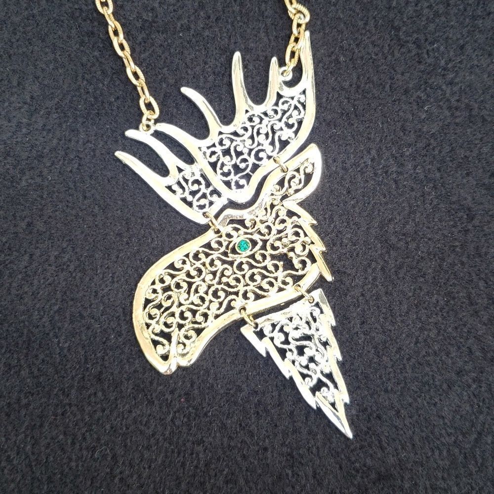 NWT Very Cool Silver Gold 22" Moose Pendant Swinging Necklace - Picture 8 of 8